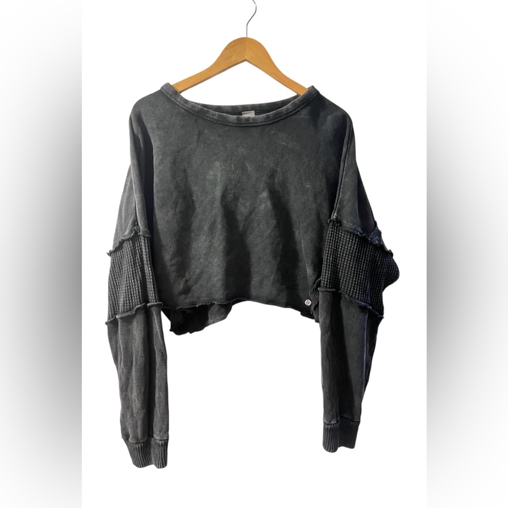 Altar'd State Black Cropped Ruffled Sweatshirt
